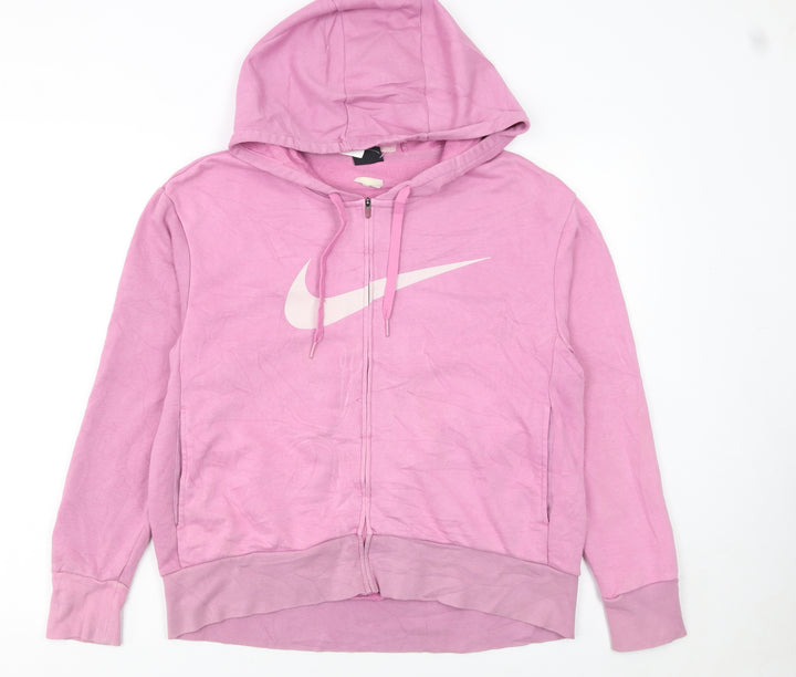 Nike Women's Pink Full Zip Hoodie Small Dri-Fit Logo Casual