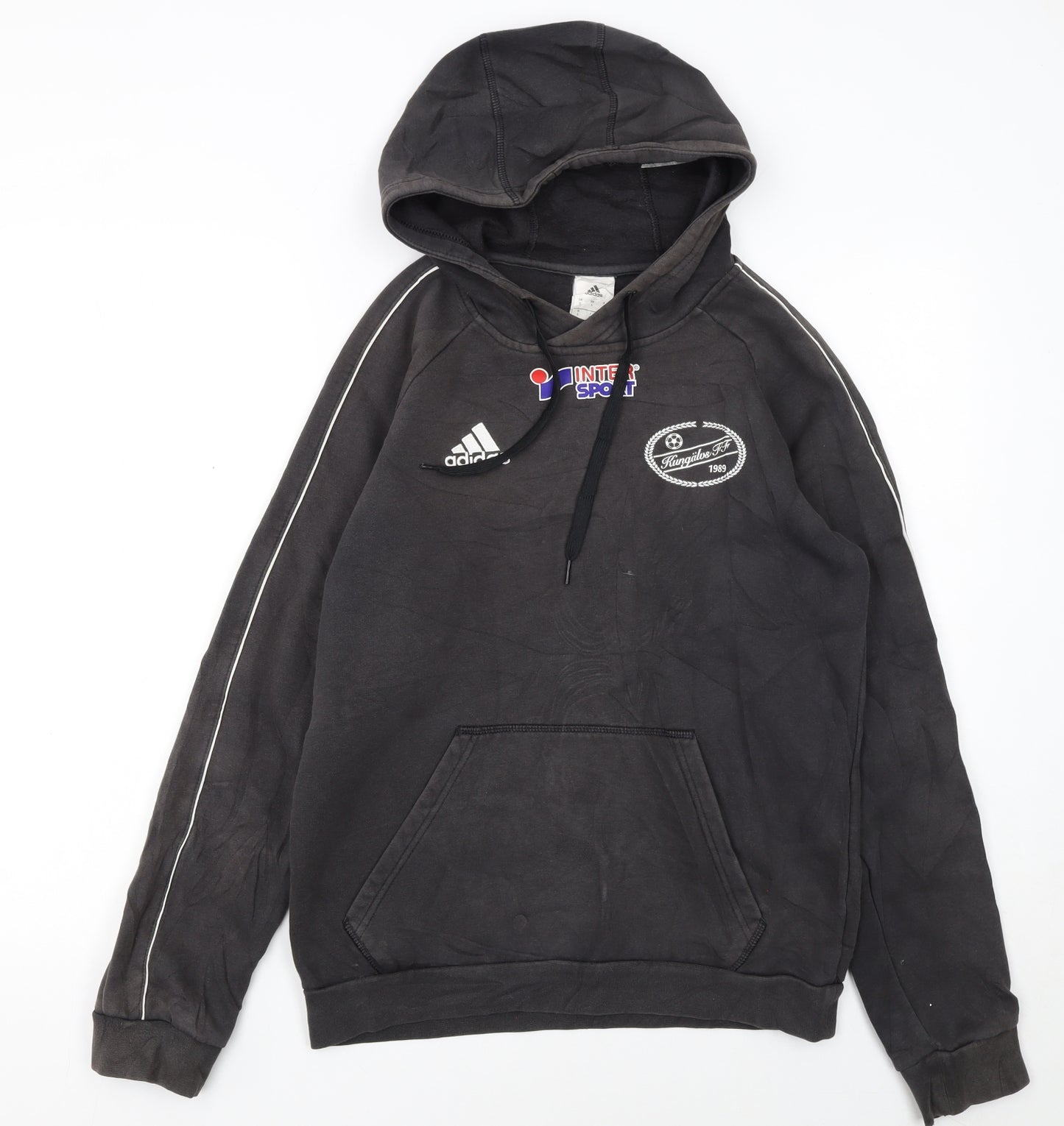 Adidas Men's Black Small Pullover Hoodie with Logo and Pouch Pocket