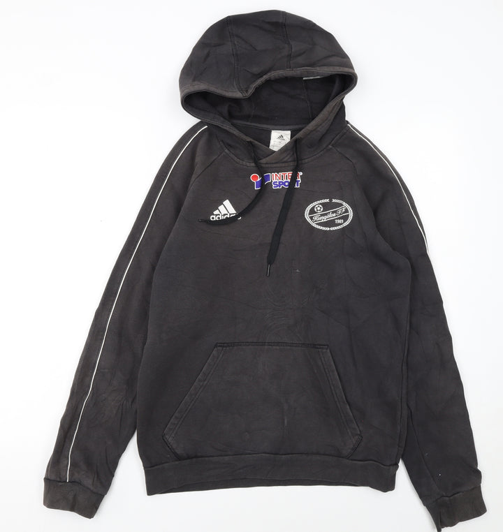 Adidas Men's Black Small Pullover Hoodie with Logo and Pouch Pocket