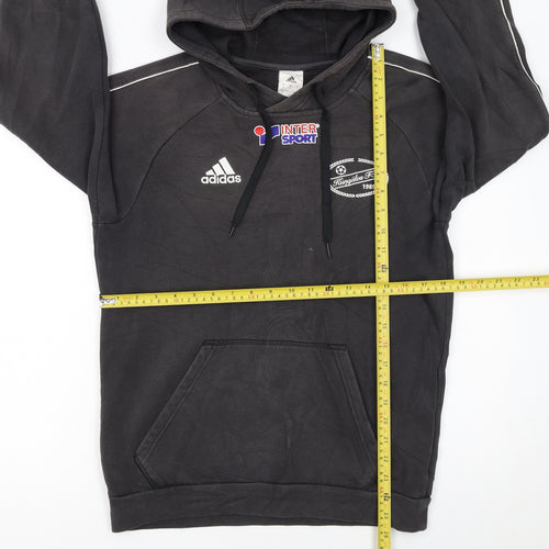 Adidas Men's Black Small Pullover Hoodie with Logo and Pouch Pocket