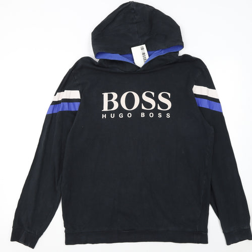Hugo Boss Men’s Black XL Pullover Hoodie with Logo & Stripe Detail