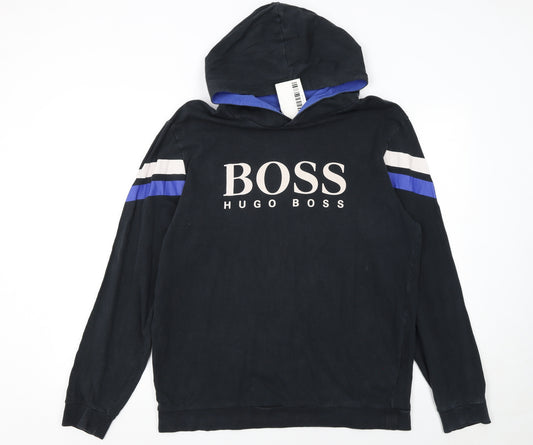 Hugo Boss Men’s Black XL Pullover Hoodie with Logo & Stripe Detail