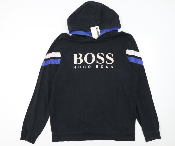 Hugo Boss Men’s Black XL Pullover Hoodie with Logo & Stripe Detail