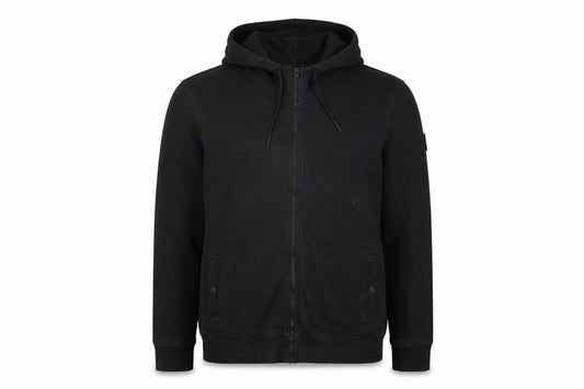 Front view of Hugo Boss Men's Black Full Zip Hoodie, size L, Cotton Blend