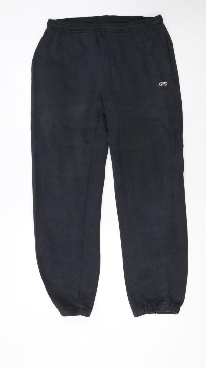 Reebok Men Black Jogger Trousers L Regular Fit Elastic Waist