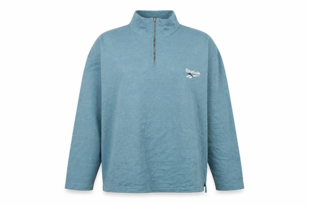 Front view of Reebok Women Blue 1/4 Zip Pullover Sweatshirt, size L