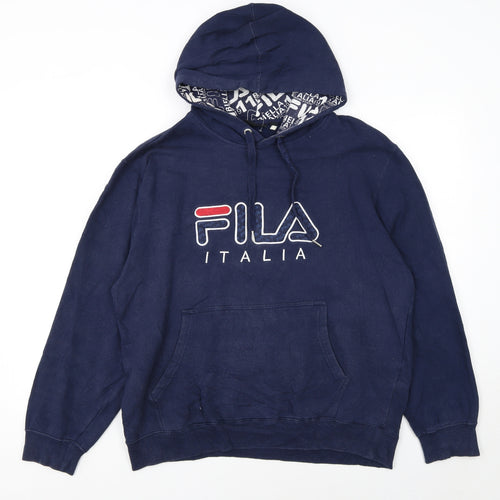 Fila Womens Navy Blue Pullover Hoodie L Cotton Blend Logo