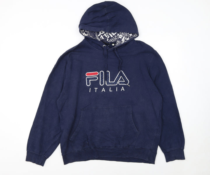 Fila Womens Navy Blue Pullover Hoodie L Cotton Blend Logo