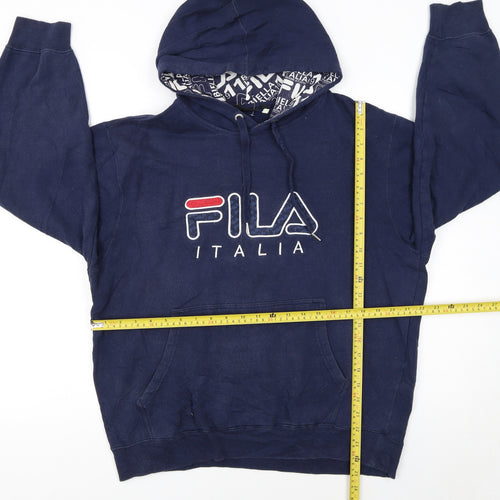 Fila Womens Navy Blue Pullover Hoodie L Cotton Blend Logo