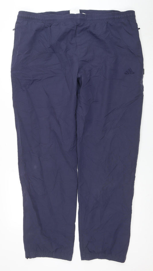 Adidas Men's Blue Polyester Track Pants Size L Elastic Waist Activewear