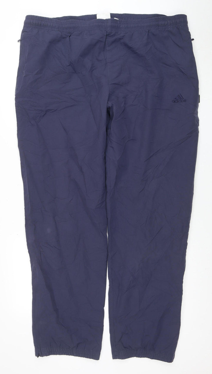 Adidas Men's Blue Polyester Track Pants Size L Elastic Waist Activewear