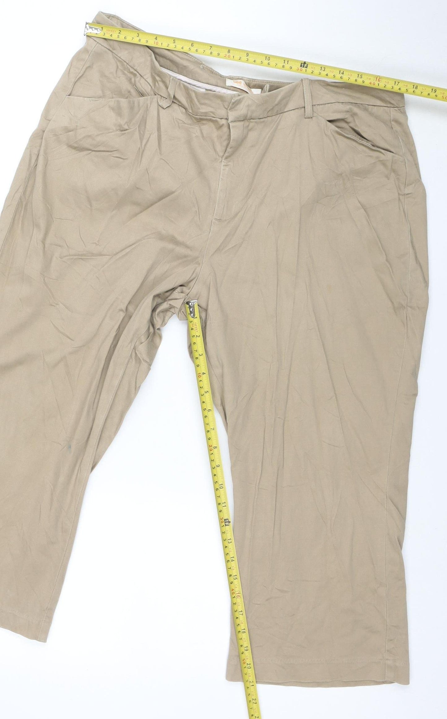 Lee Men Beige Chino Trousers Size 18 Relaxed Fit Straight Leg