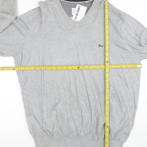 Lacoste Mens Grey Cotton V-Neck Jumper 2XL Regular Fit