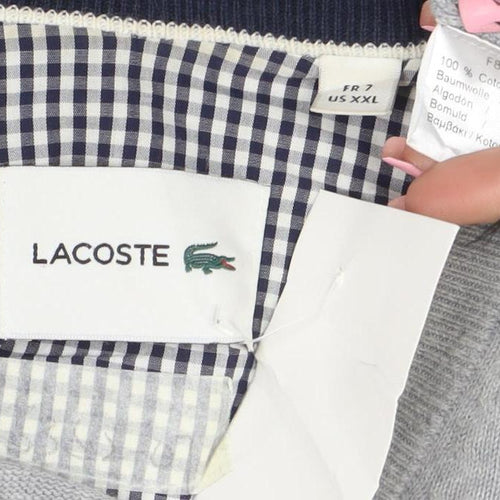 Lacoste Mens Grey Cotton V-Neck Jumper 2XL Regular Fit