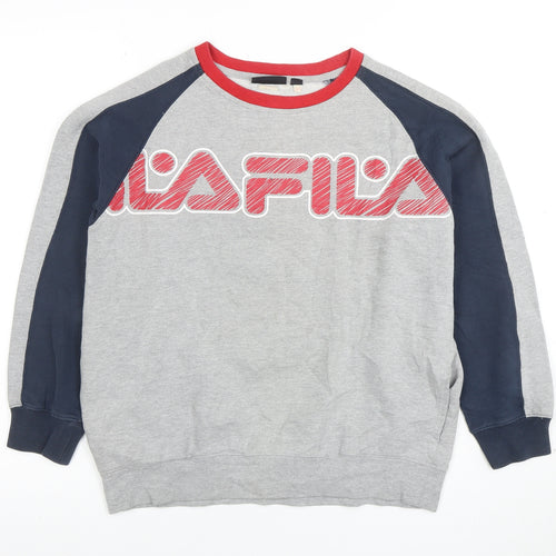Fila Boys Grey Red Blue Logo Sweatshirt Size 14 Regular Fit Cotton Blend