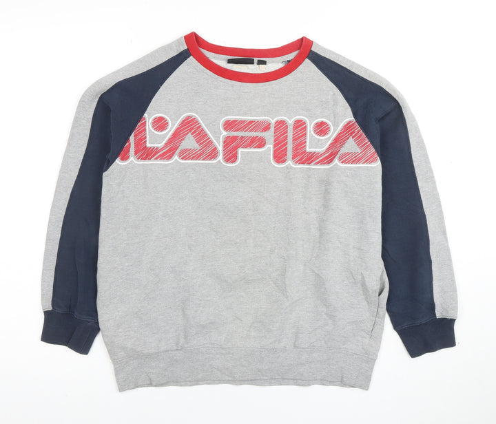 Fila Boys Grey Red Blue Logo Sweatshirt Size 14 Regular Fit Cotton Blend