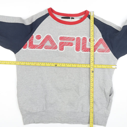 Fila Boys Grey Red Blue Logo Sweatshirt Size 14 Regular Fit Cotton Blend