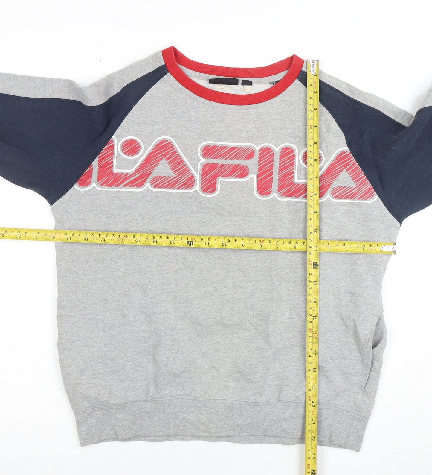 Fila Boys Grey Red Blue Logo Sweatshirt Size 14 Regular Fit Cotton Blend