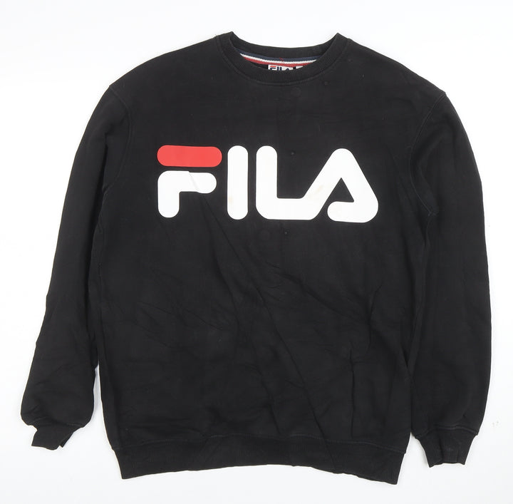 FILA Mens Black Small Pullover Sweatshirt Crew Neck Graphic Logo