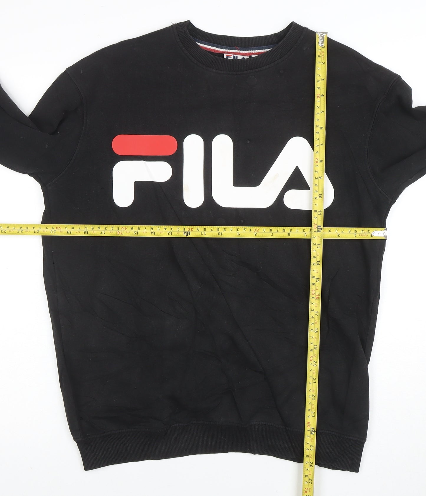 FILA Mens Black Small Pullover Sweatshirt Crew Neck Graphic Logo