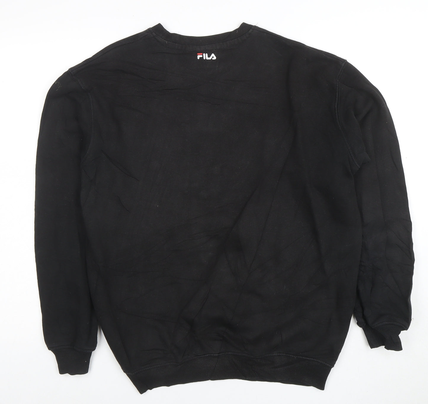 FILA Mens Black Small Pullover Sweatshirt Crew Neck Graphic Logo