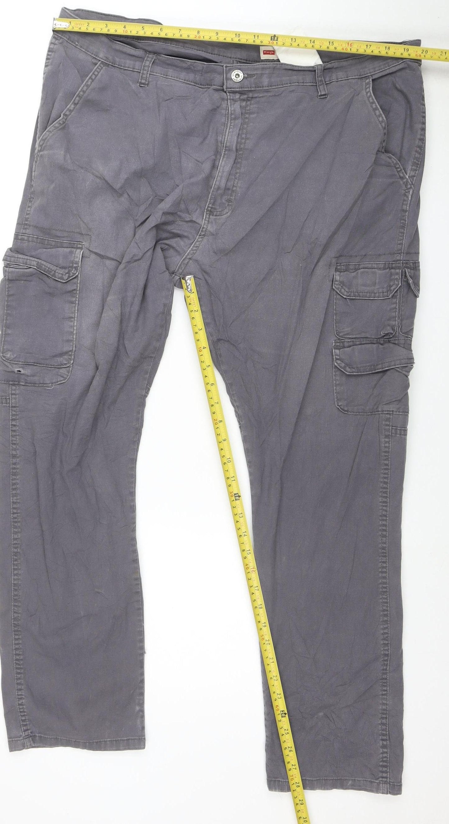 Wrangler Mens Grey Cargo Trousers 40x30 Regular Tapered Cotton