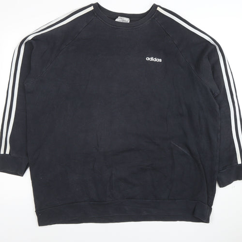 Adidas Women Black XL Pullover Sweatshirt 3-Stripes Logo Crew Neck