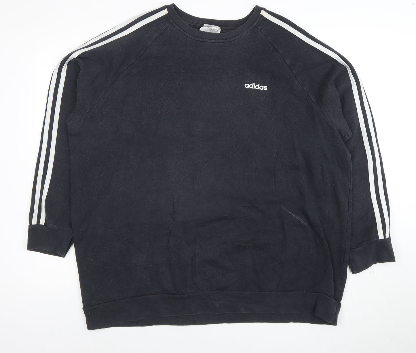 Adidas Women Black XL Pullover Sweatshirt 3-Stripes Logo Crew Neck