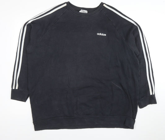 Adidas Women Black XL Pullover Sweatshirt 3-Stripes Logo Crew Neck