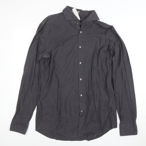 BOSS Men's Grey Slim Fit Long Sleeve Cotton Button-Up Shirt
