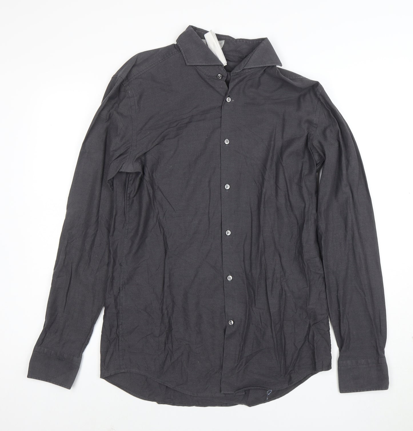 BOSS Men's Grey Slim Fit Long Sleeve Cotton Button-Up Shirt