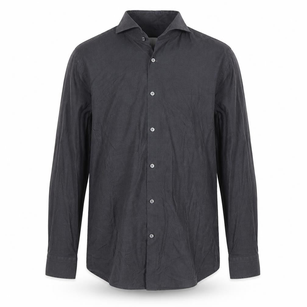 Front view of BOSS Men's Grey Slim Fit Long Sleeve Cotton Button-Up Shirt