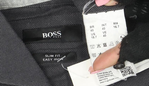 BOSS Men's Grey Slim Fit Long Sleeve Cotton Button-Up Shirt