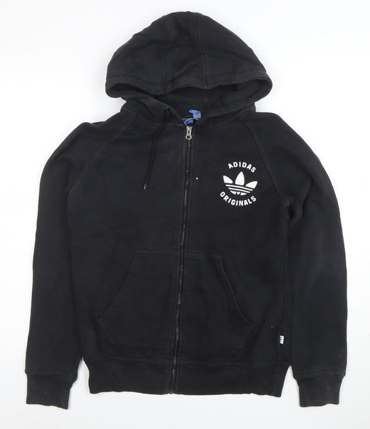 Adidas Originals Women's Black Full Zip Hoodie Size 12 Cotton Blend