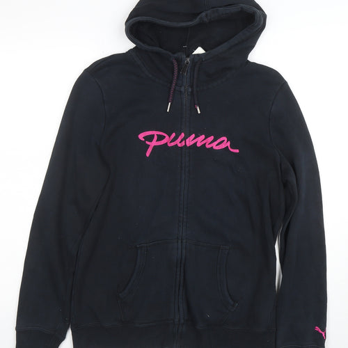 Puma Womens Black Full Zip Hoodie Size 12 Cotton Blend Sportswear