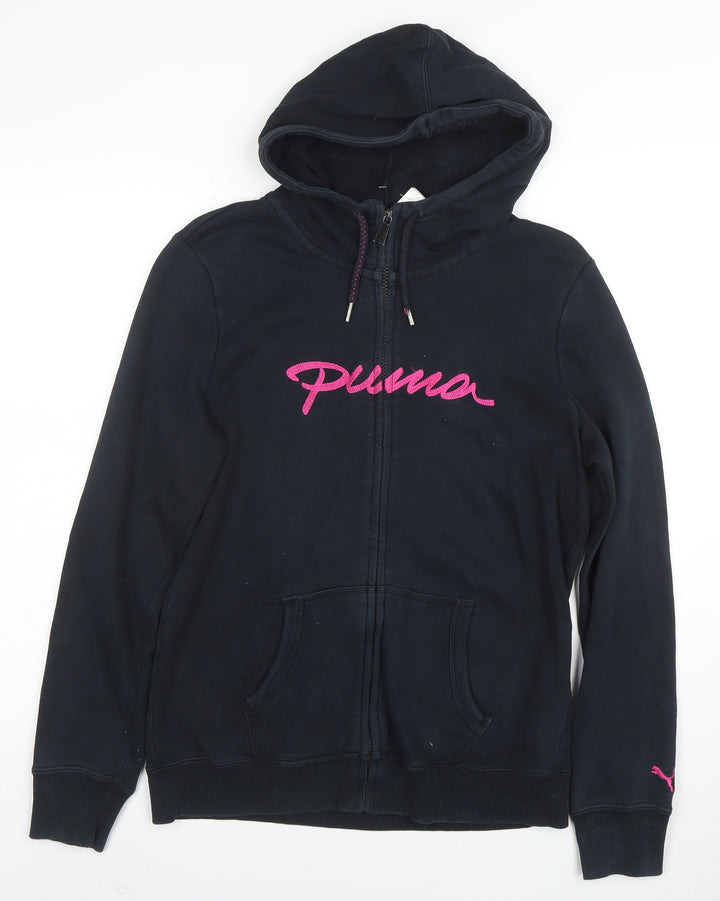 Puma Womens Black Full Zip Hoodie Size 12 Cotton Blend Sportswear