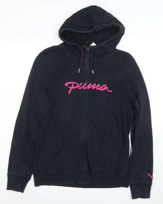 Puma Womens Black Full Zip Hoodie Size 12 Cotton Blend Sportswear