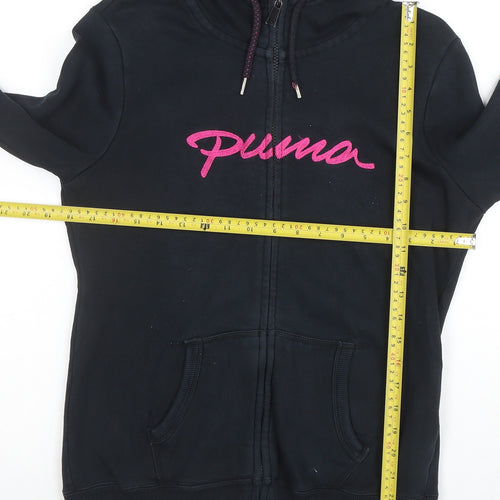 Puma Womens Black Full Zip Hoodie Size 12 Cotton Blend Sportswear