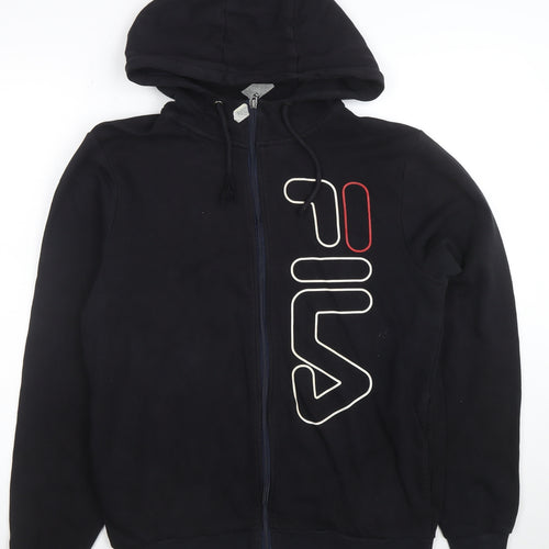 FILA Men's Black Full Zip Hoodie S Logo Fleece Sweatshirt