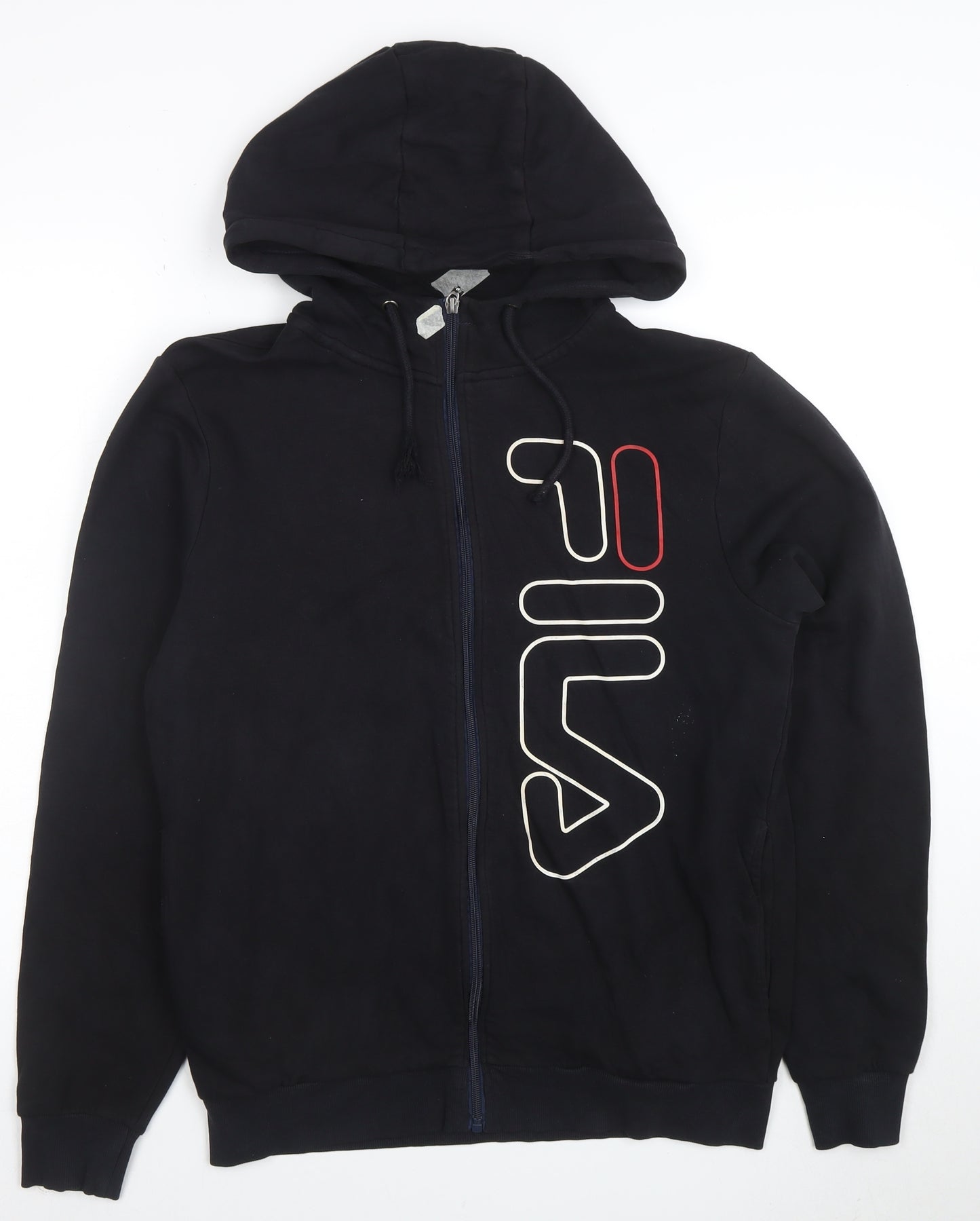 FILA Men's Black Full Zip Hoodie S Logo Fleece Sweatshirt