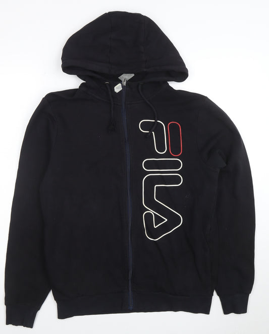 FILA Men's Black Full Zip Hoodie S Logo Fleece Sweatshirt