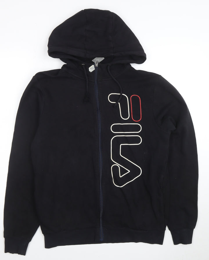 FILA Men's Black Full Zip Hoodie S Logo Fleece Sweatshirt