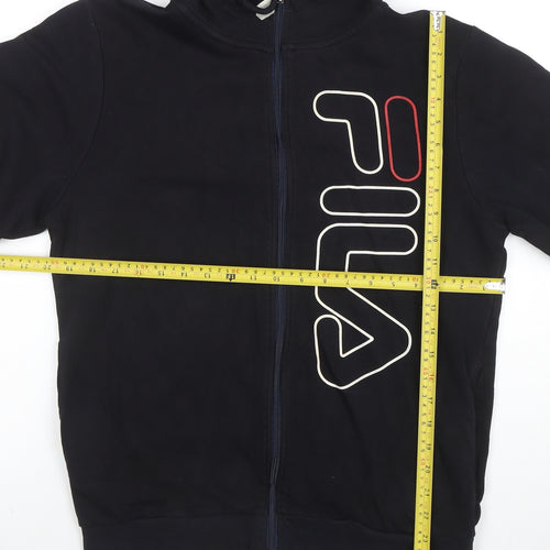 FILA Men's Black Full Zip Hoodie S Logo Fleece Sweatshirt