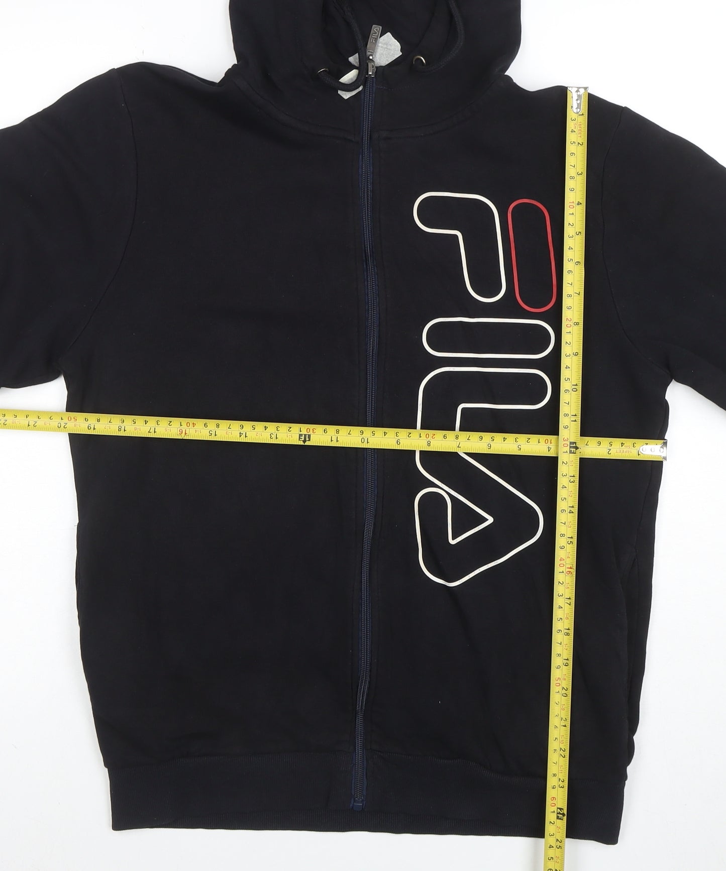 FILA Men's Black Full Zip Hoodie S Logo Fleece Sweatshirt
