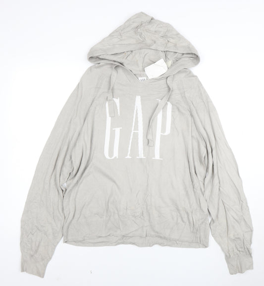 GAP Women Beige Hooded Pullover Sweatshirt Size L Cotton Blend