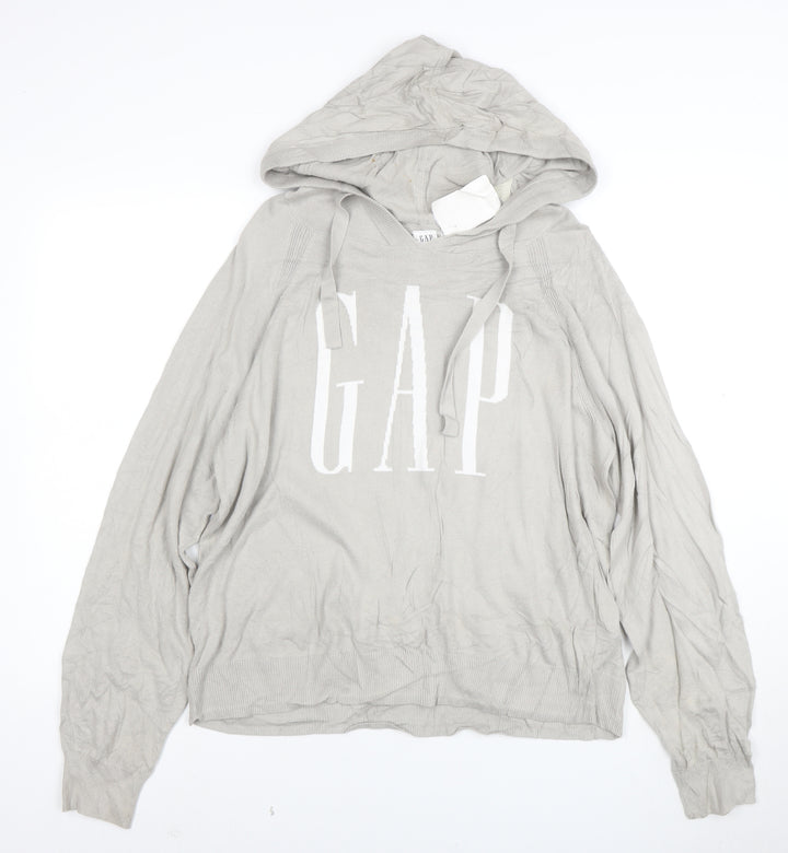 GAP Women Beige Hooded Pullover Sweatshirt Size L Cotton Blend