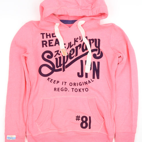 Superdry Womens Pink Pullover Hoodie XS Graphic Print #81