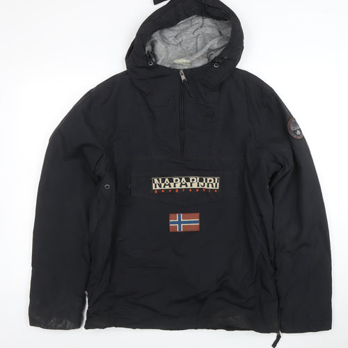 Napapijri Men's Black Small Hooded Anorak Jacket Polyester Lined Waterproof