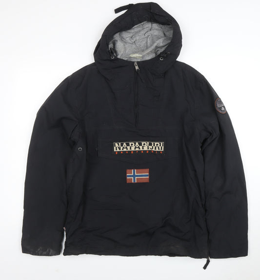 Napapijri Men's Black Small Hooded Anorak Jacket Polyester Lined Waterproof