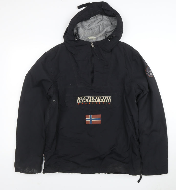 Napapijri Men's Black Small Hooded Anorak Jacket Polyester Lined Waterproof